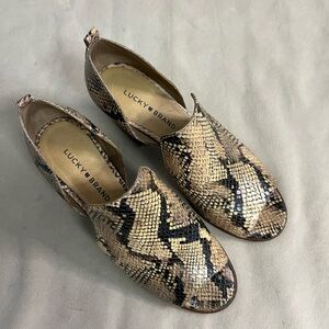 🐍 Lucky Brand Snakeskin Print Open Toe Booties | Block Heel | Size 8.5
